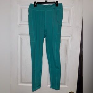 Women’s pop fit, turquoise leggings, size large